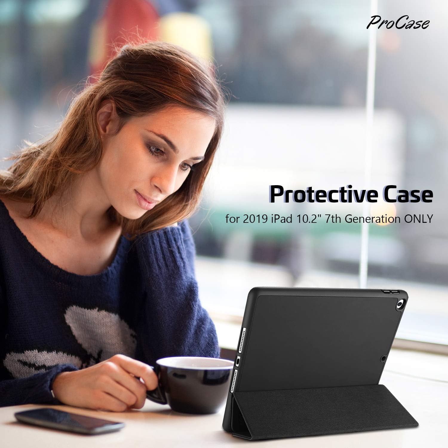 Smart Protective Case for iPad 10.2 (9th Gen 2021 / 8th Gen 2020 / 7th Gen 2019) with Pencil Holder, Soft TPU Back Cover, and Slim Stand - Black