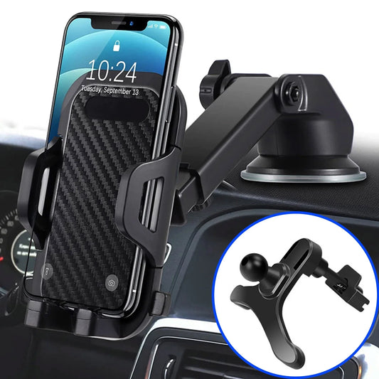 Universal Car Phone Mount with Air Vent Clip and Adjustable Long Arm for All Smartphones