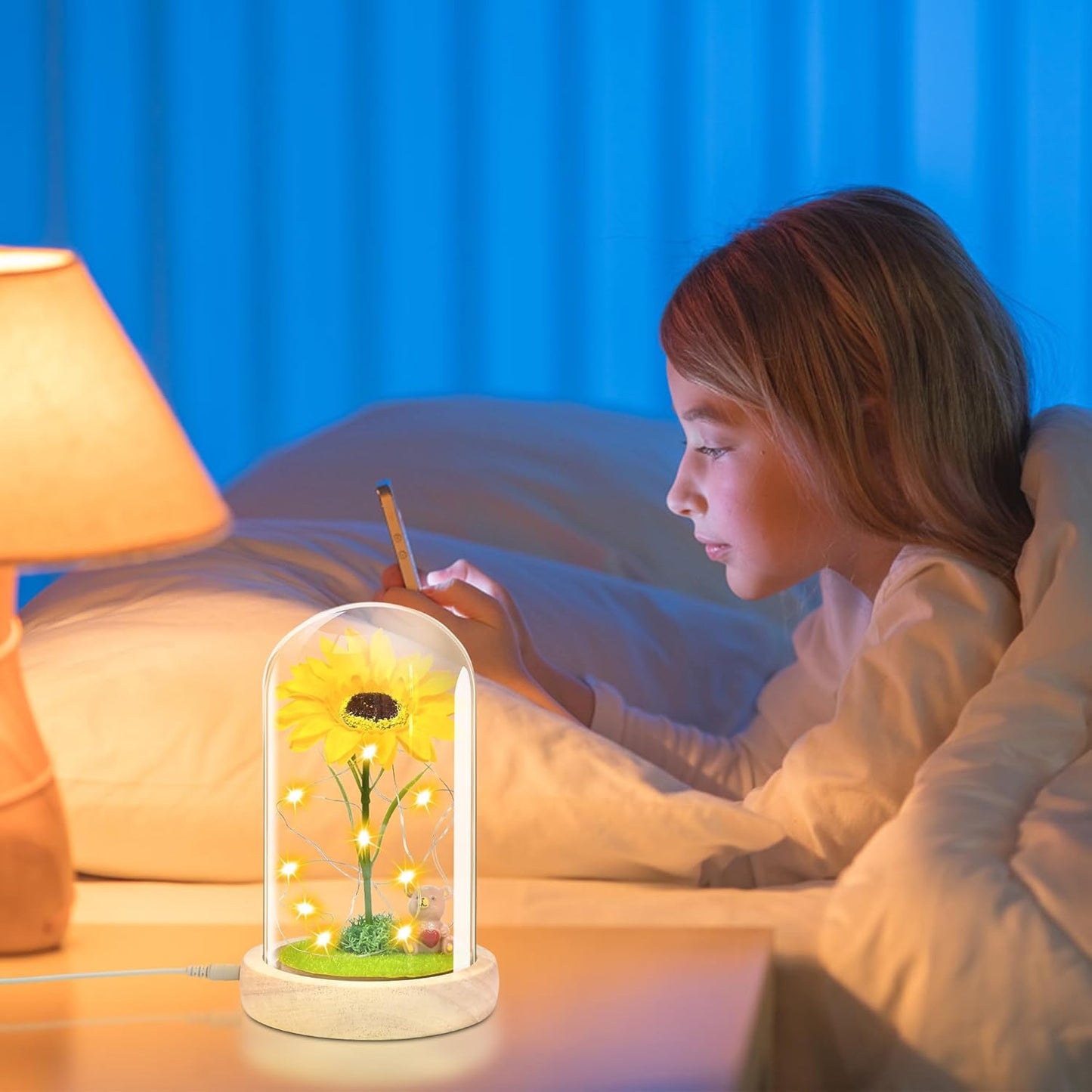 Elegant Artificial Sunflower in Glass Dome with LED Light - Perfect Gift for Women on Birthdays, Mother's Day, Valentine's Day, Anniversaries, and Christmas