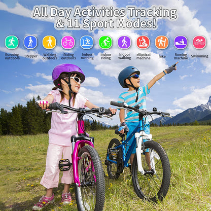 Children's Fitness Tracker Watch - IP68 Waterproof Smartwatch with Pedometer, Stopwatch, and 11 Sports Modes for Ages 6-16