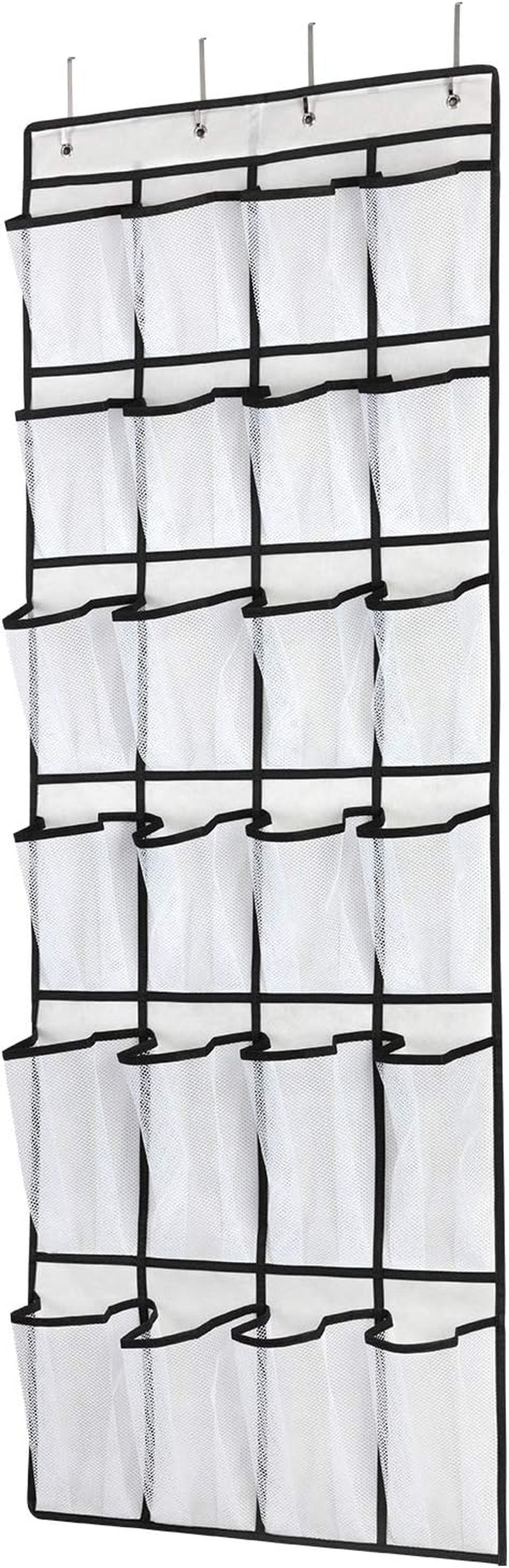 Over-the-Door Shoe Organizer with 24 Large Mesh Pockets - Versatile Hanging Storage Solution for Men, Women, and Kids (White)