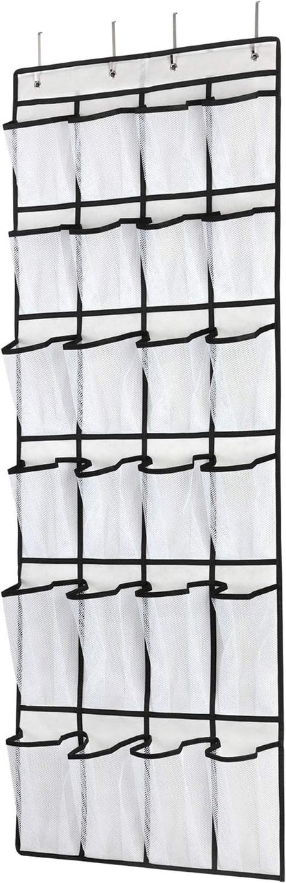 Over-the-Door Shoe Organizer with 24 Large Mesh Pockets - Versatile Hanging Storage Solution for Men, Women, and Kids (White)