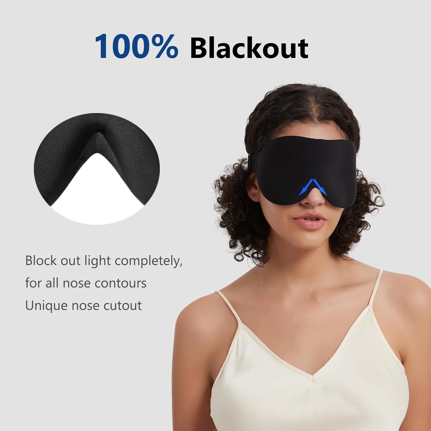 Contoured Memory Foam Sleep Mask with Earplugs Set - Soft 3D Blackout Eye Mask for Comfortable Sleep, Eye Protection, Suitable for Women and Men, Black