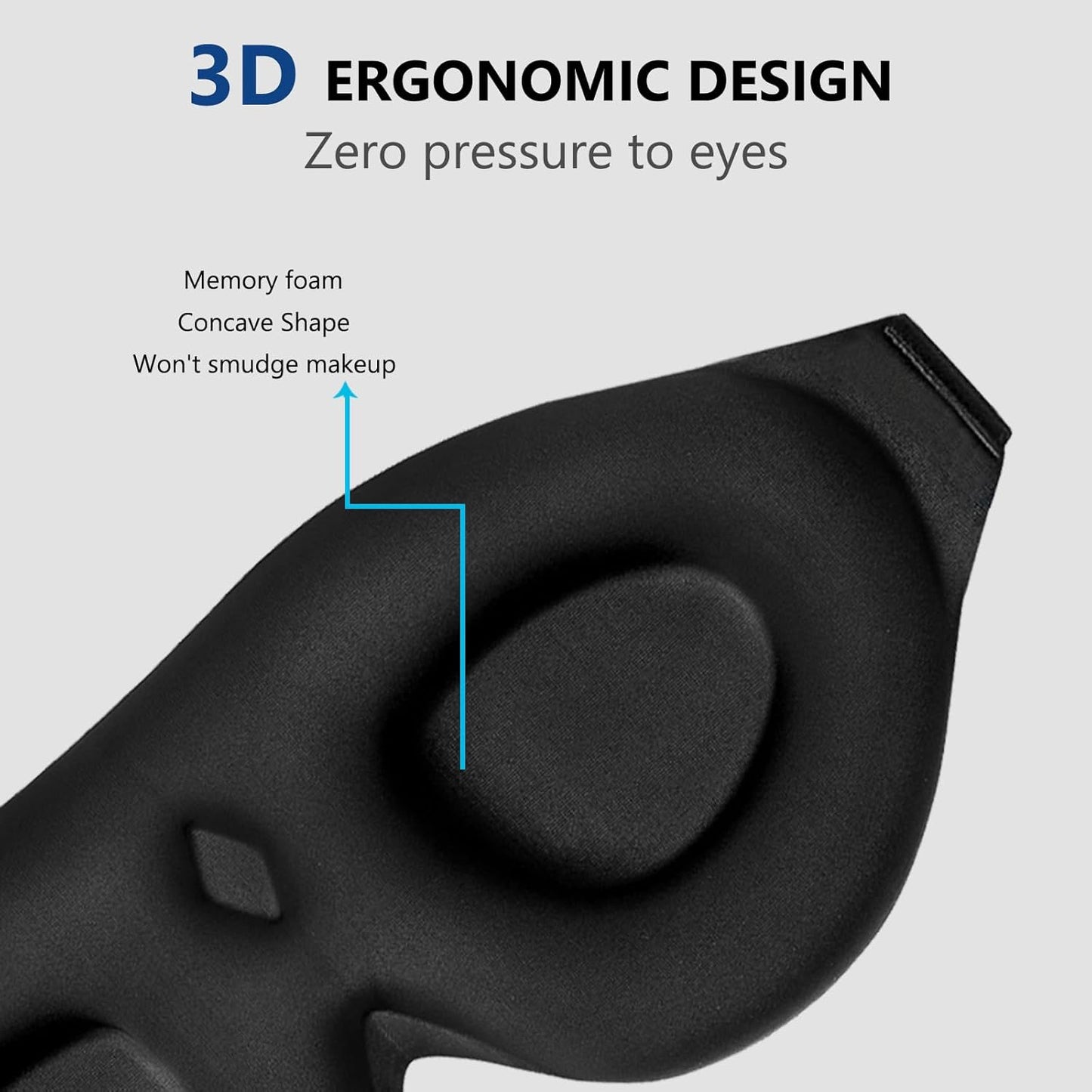 Contoured Memory Foam Sleep Mask with Earplugs Set - Soft 3D Blackout Eye Mask for Comfortable Sleep, Eye Protection, Suitable for Women and Men, Black
