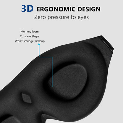 Contoured Memory Foam Sleep Mask with Earplugs Set - Soft 3D Blackout Eye Mask for Comfortable Sleep, Eye Protection, Suitable for Women and Men, Black
