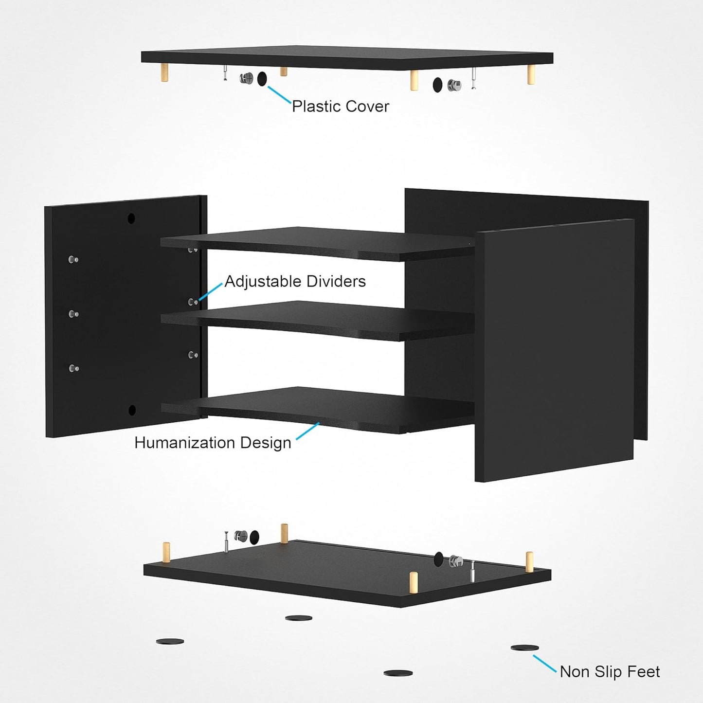 Wooden Desk Paper Organizer with Four-Tiered Storage, Adjustable Shelves for Document Sorting, Home Office File Holder in Black
