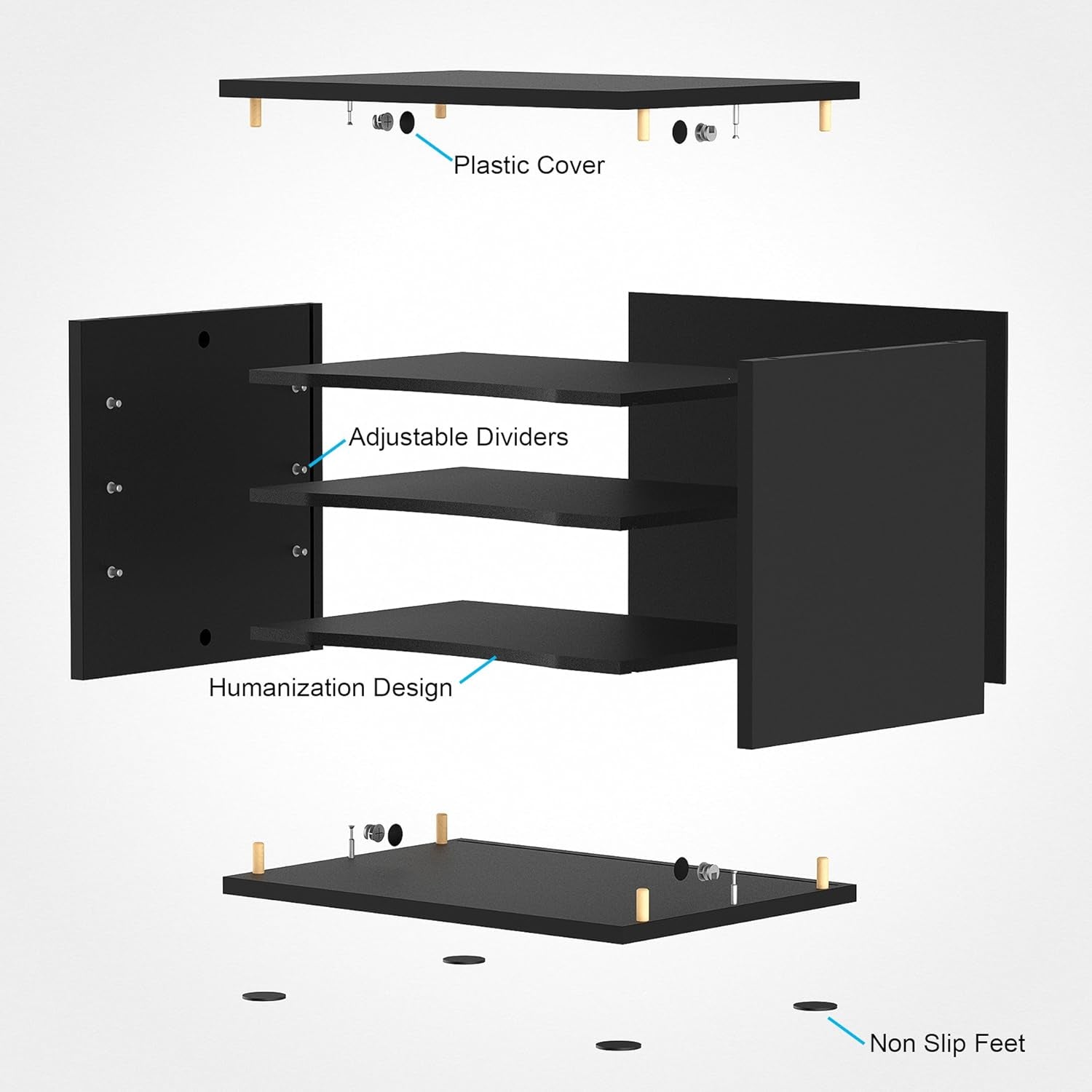 Wooden Desk Paper Organizer with Four-Tiered Storage, Adjustable Shelves for Document Sorting, Home Office File Holder in Black