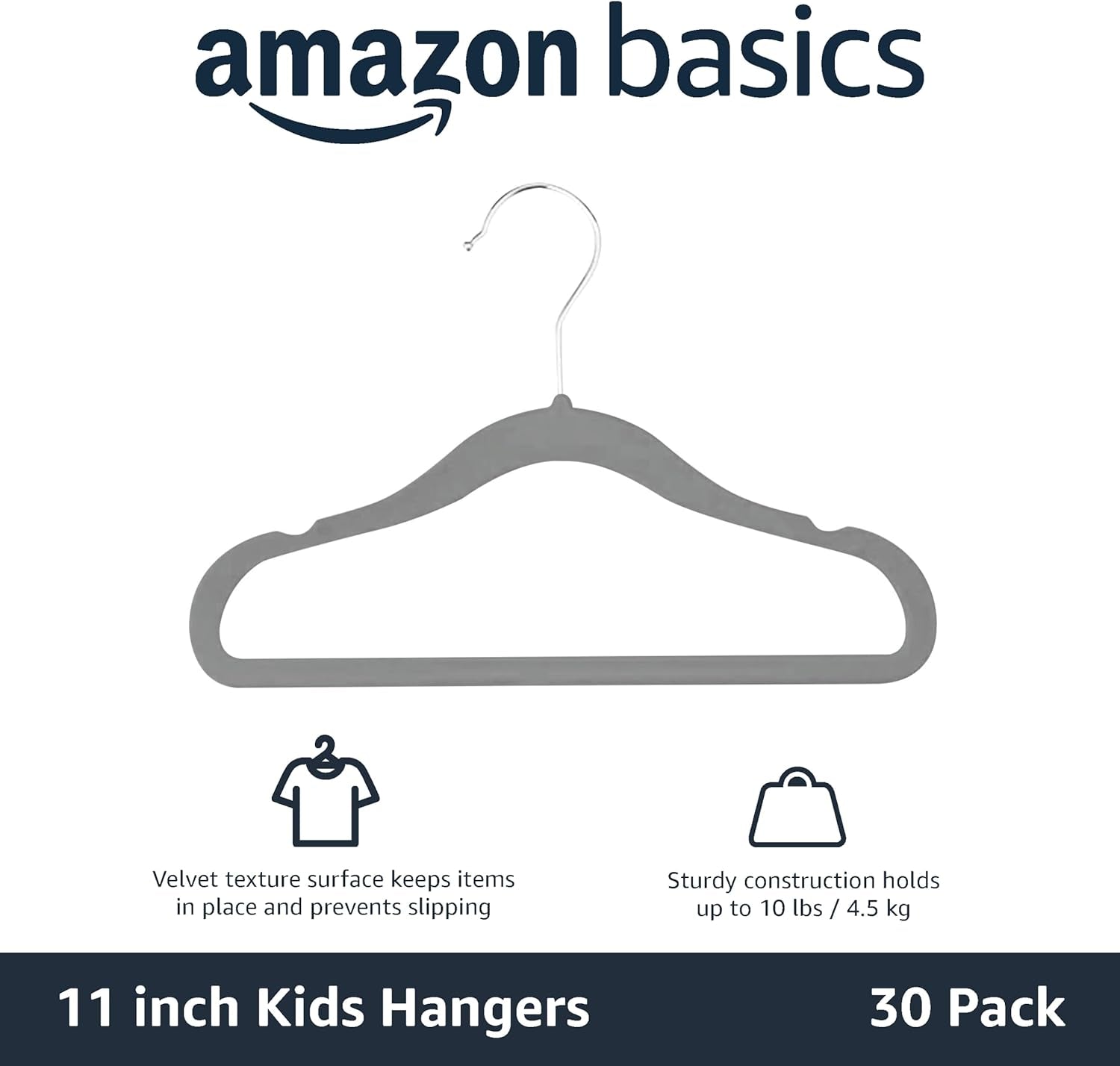 Velvet Non-Slip Hangers for Infants and Toddlers, 29.5 cm (11.6 inches), Pack of 30, Blue
