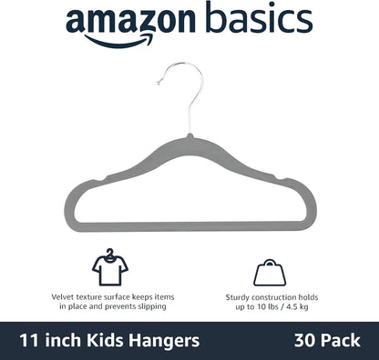 Velvet Non-Slip Hangers for Infants and Toddlers, 29.5 cm (11.6 inches), Pack of 30, Blue