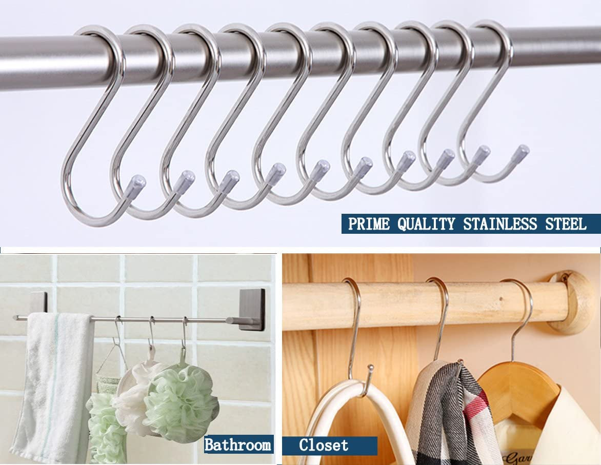 20-Pack Stainless Steel S-Shaped Hooks for Versatile Hanging in Kitchen, Workshop, Bathroom, and Garden