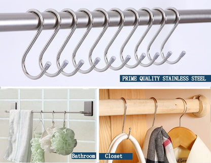 20-Pack Stainless Steel S-Shaped Hooks for Versatile Hanging in Kitchen, Workshop, Bathroom, and Garden