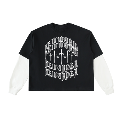Layered Contrast Sleeve Cotton T-Shirt