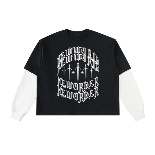 Layered Contrast Sleeve Cotton T-Shirt