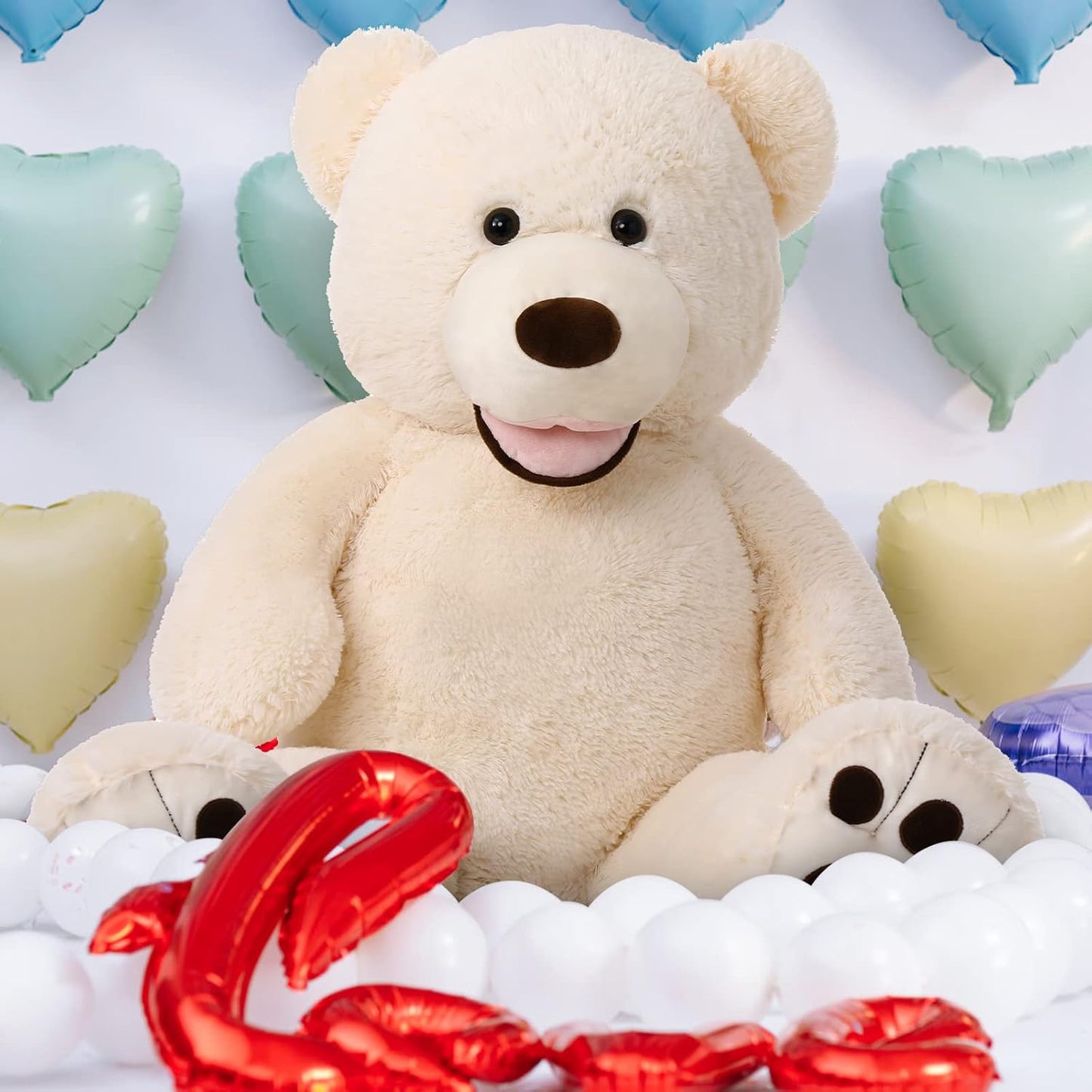 Extra Large Beige Teddy Bear - 39-Inch Plush Stuffed Animal with Oversized Footprints, Perfect Gift for Children