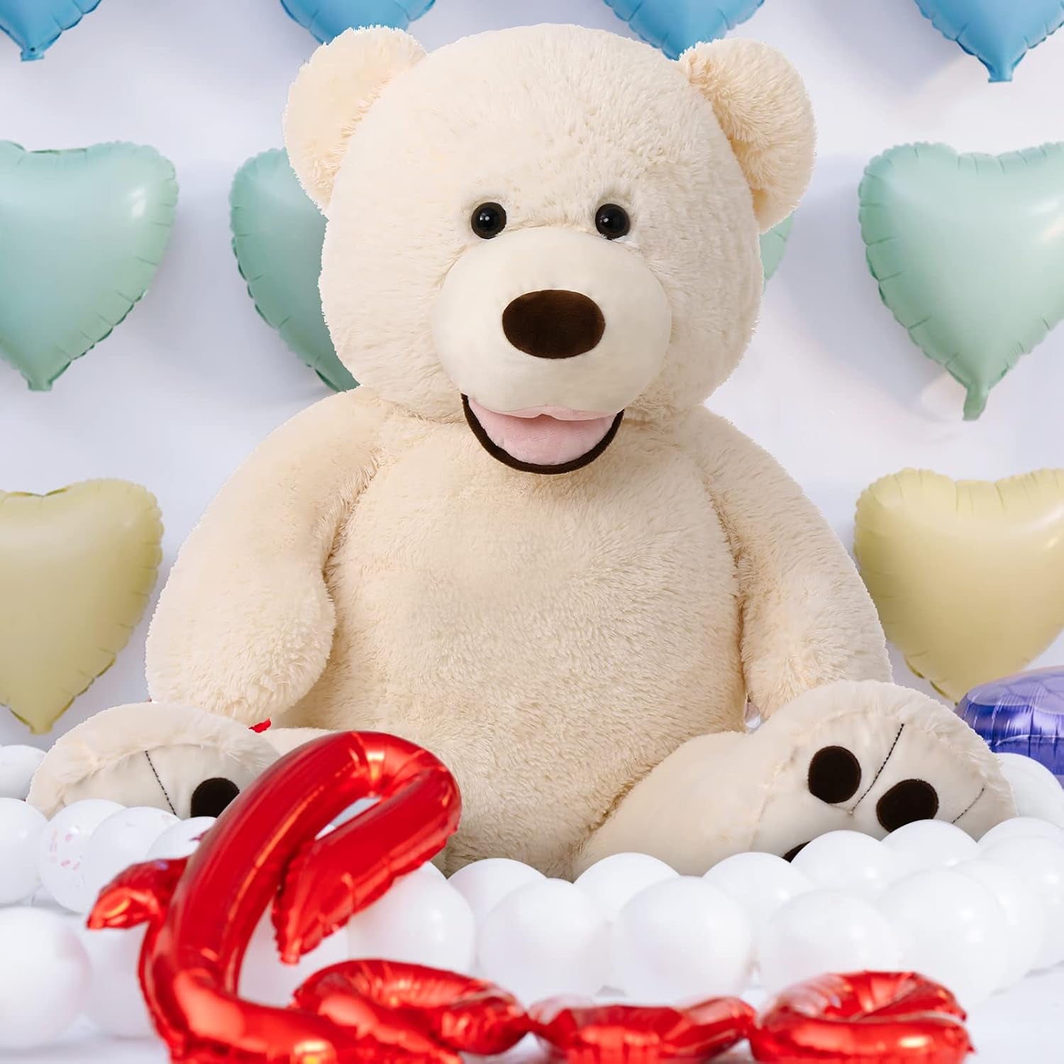 Extra Large Beige Teddy Bear - 39-Inch Plush Stuffed Animal with Oversized Footprints, Perfect Gift for Children