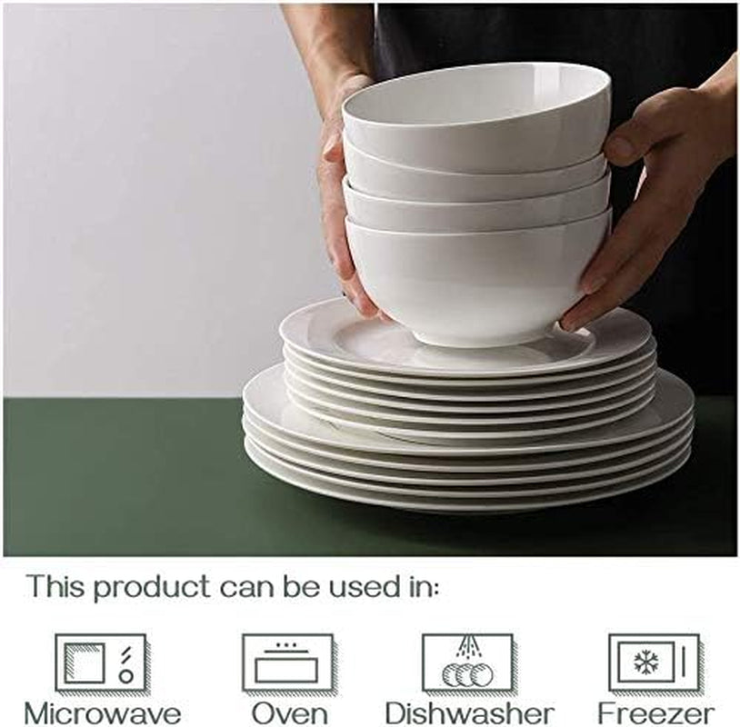 22-Ounce Porcelain Soup and Cereal Bowls Set - Dishwasher & Microwave Safe, Elegant White Serving Bowls for Salad, Rice, Pasta, and Oatmeal