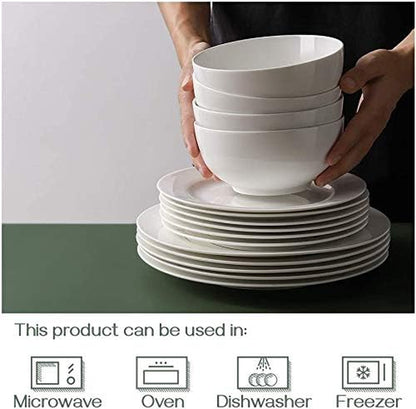 22-Ounce Porcelain Soup and Cereal Bowls Set - Dishwasher & Microwave Safe, Elegant White Serving Bowls for Salad, Rice, Pasta, and Oatmeal
