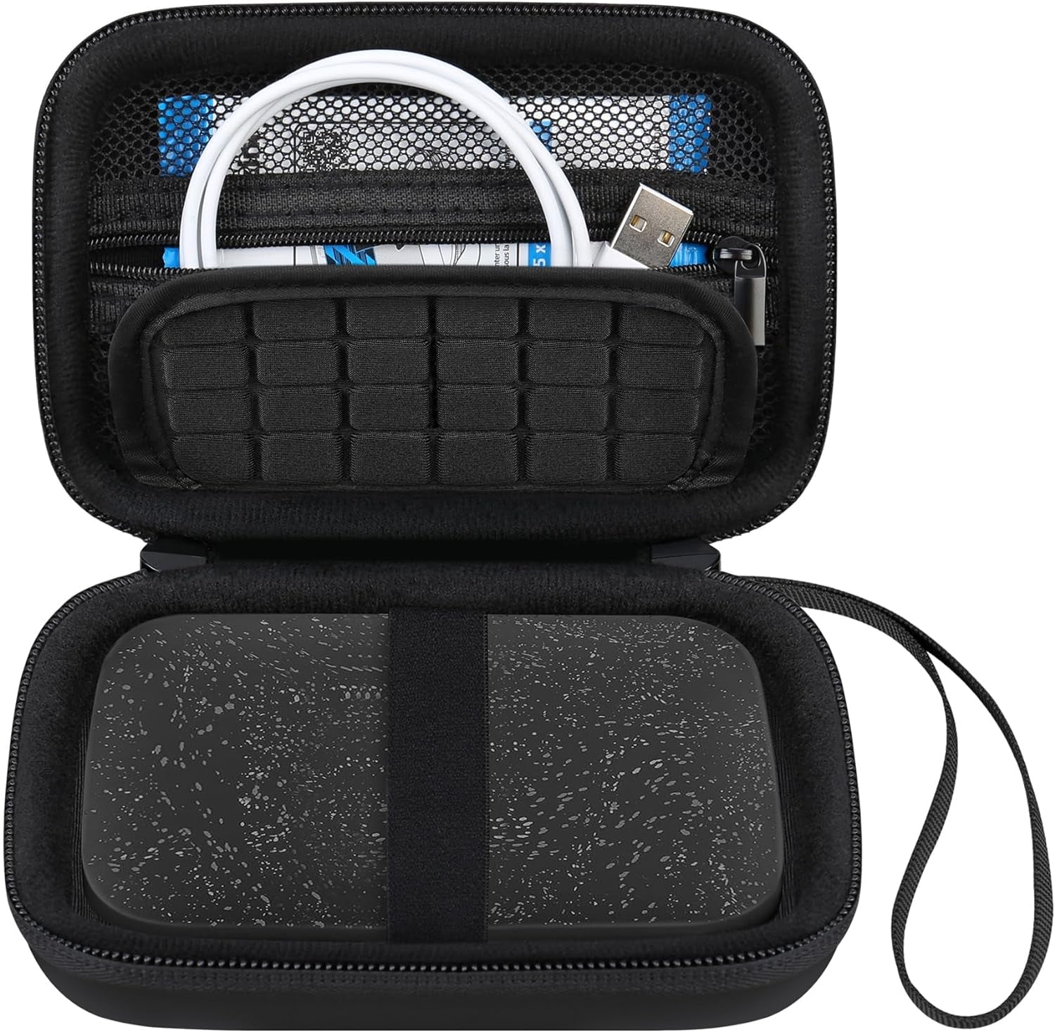 Protective Hard Case for HP Sprocket 2X3 Portable Instant Photo Printer with Zippered Mesh Pocket for Photo Paper and Cable, Black