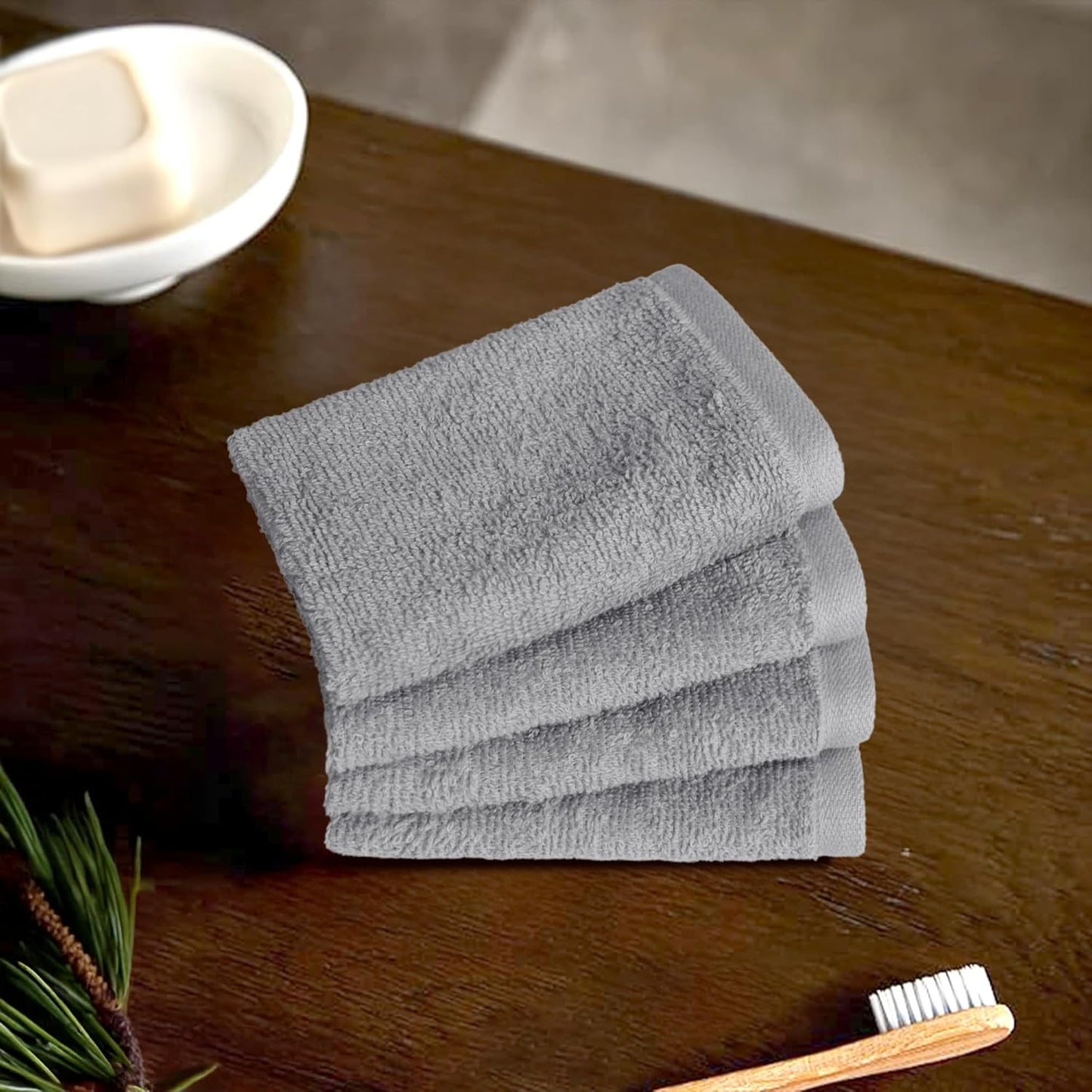 Wash Cloth Set, 100% Cotton, Extra Absorbent, Quick Drying, 30 X 30 Cm, Grey, Pack of 12