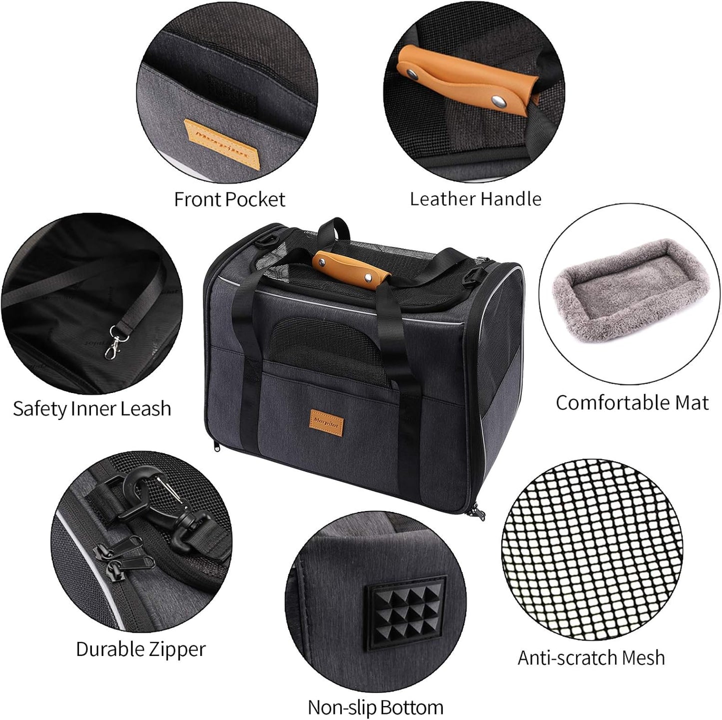 Portable Cat and Small Dog Carrier Bag, Foldable Soft-Sided Transport Carrier, Airline-Approved with Shoulder Strap, Removable Mat, and Pet Bowl