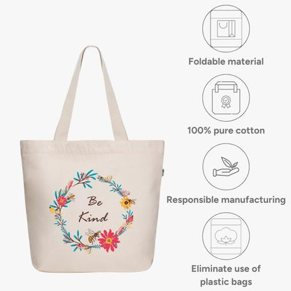 Ecoright Women's Aesthetic Large Canvas Tote Bag with Zipper and Pocket for Yoga, Work, and Beach Activities