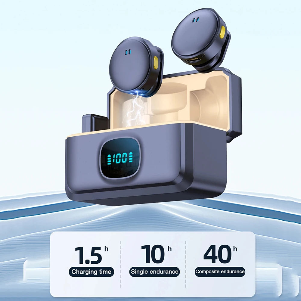 Lavalier Microphone 2.4Ghz Wireless Microphone Magnetic Suction Microphone with Charging Case for Video Recording Plug and Play