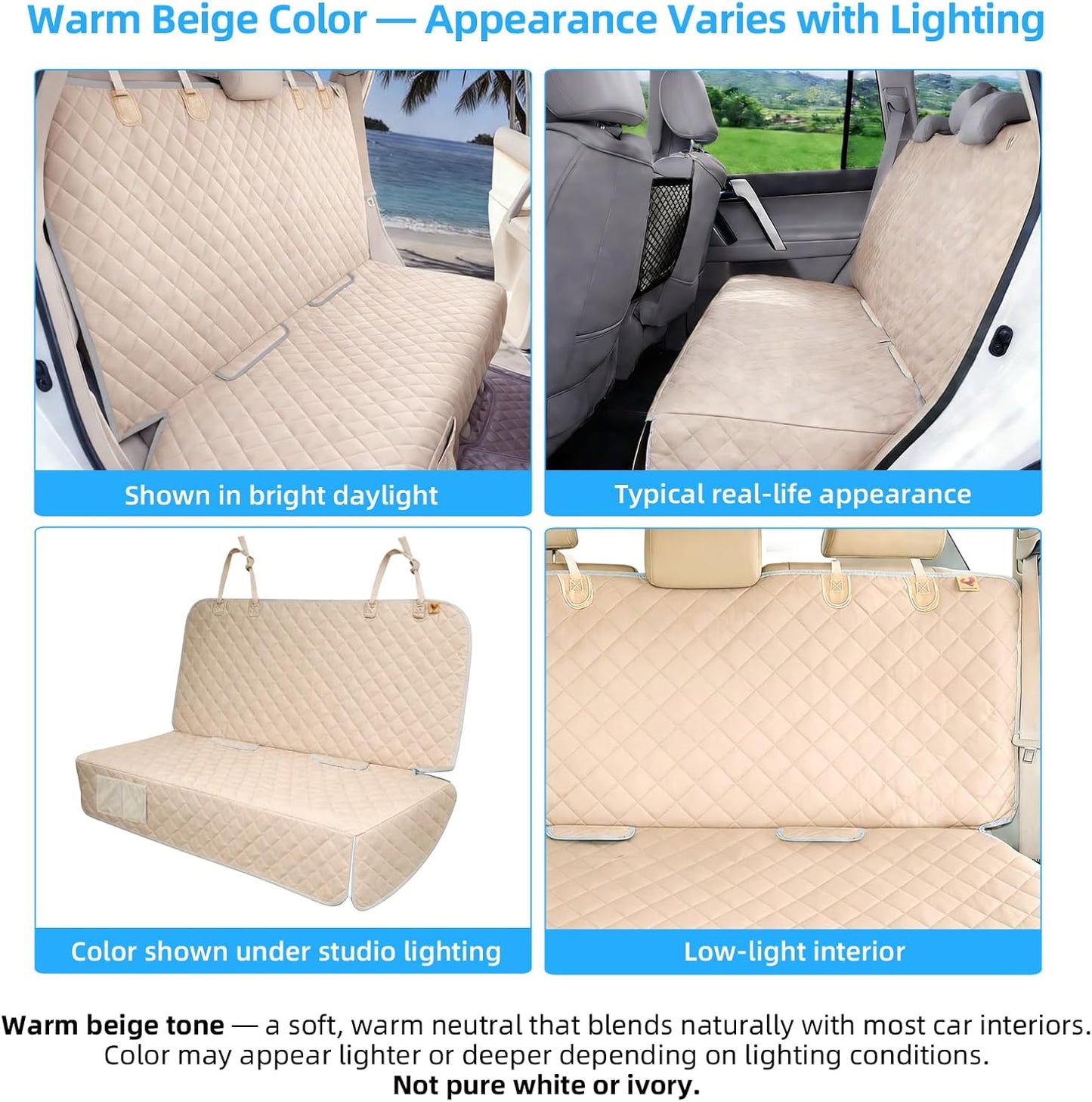 Dog Car Seat Cover - Waterproof, Nonslip Back Seat Protector for Children, Universal Fit for Cars, Trucks, and SUVs (Beige)