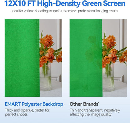 8.5 x 10 ft Green Screen Backdrop Kit with Tripod Stand and 10 x 12 ft 100% Cotton Muslin Chromakey Background for Photography, Video Production, and Live Streaming