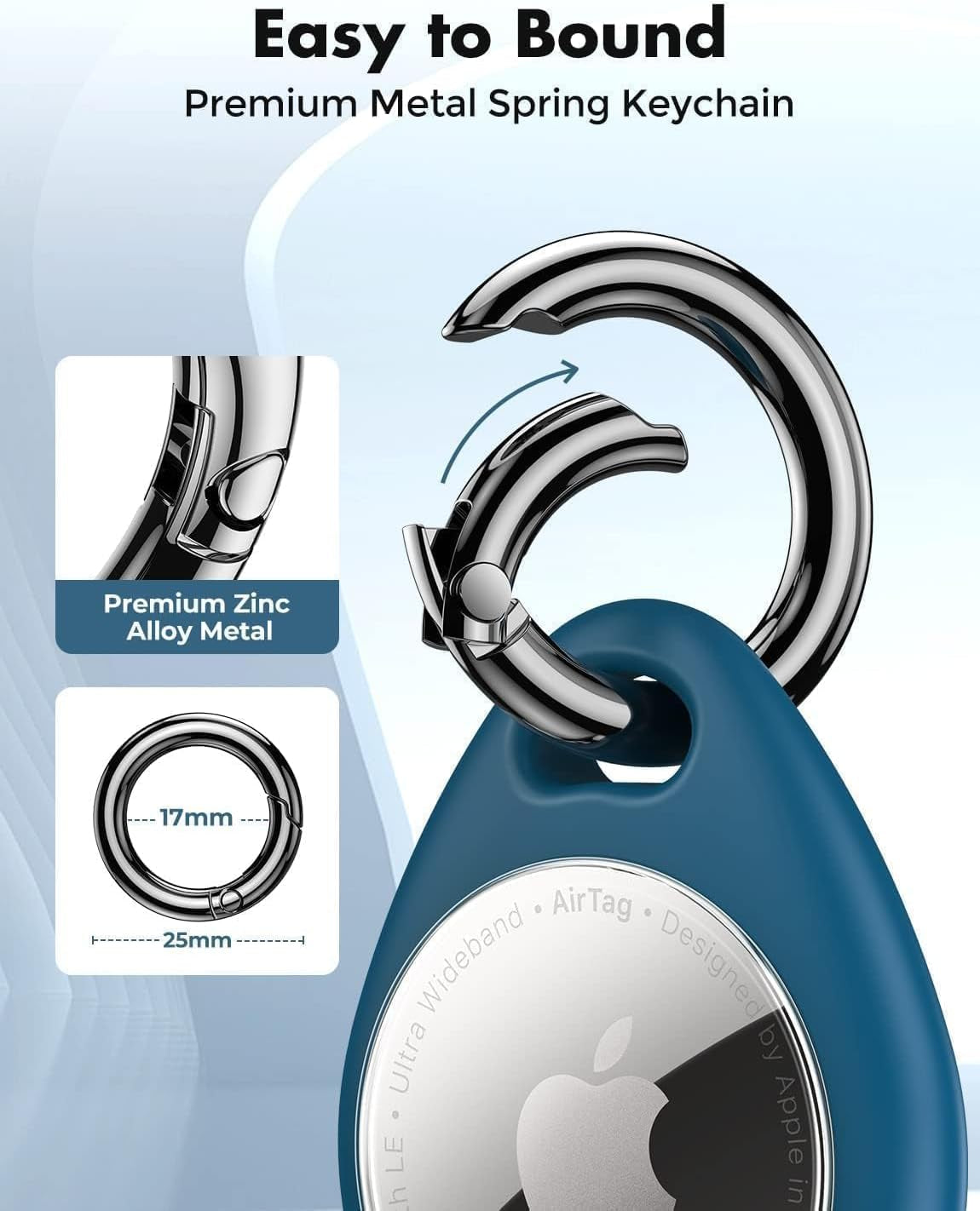 360-Degree Protective Case for AirTag (1st & 2nd Generation) [4-Pack], TPU Full Coverage Keyring Holder with Premium Zinc Alloy Spring Clip, Scratch-Resistant Design for Keys, Bags, and Luggage