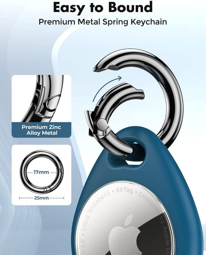 360-Degree Protective Case for AirTag (1st & 2nd Generation) [4-Pack], TPU Full Coverage Keyring Holder with Premium Zinc Alloy Spring Clip, Scratch-Resistant Design for Keys, Bags, and Luggage