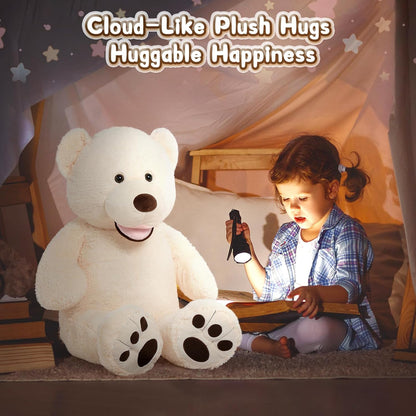 Extra Large Beige Teddy Bear - 39-Inch Plush Stuffed Animal with Oversized Footprints, Perfect Gift for Children