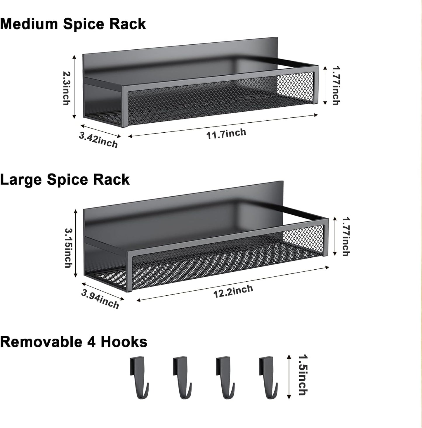 Magnetic Spice Rack Set for Refrigerator - 2-Pack Shelf Organizer with Adjustable Hooks for Kitchen Storage and Organization