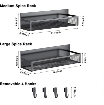 Magnetic Spice Rack Set for Refrigerator - 2-Pack Shelf Organizer with Adjustable Hooks for Kitchen Storage and Organization