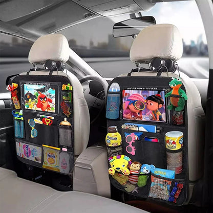 Car Back Seat Organizer with Touchscreen Tablet Holder and Automatic Storage Compartment for Travel