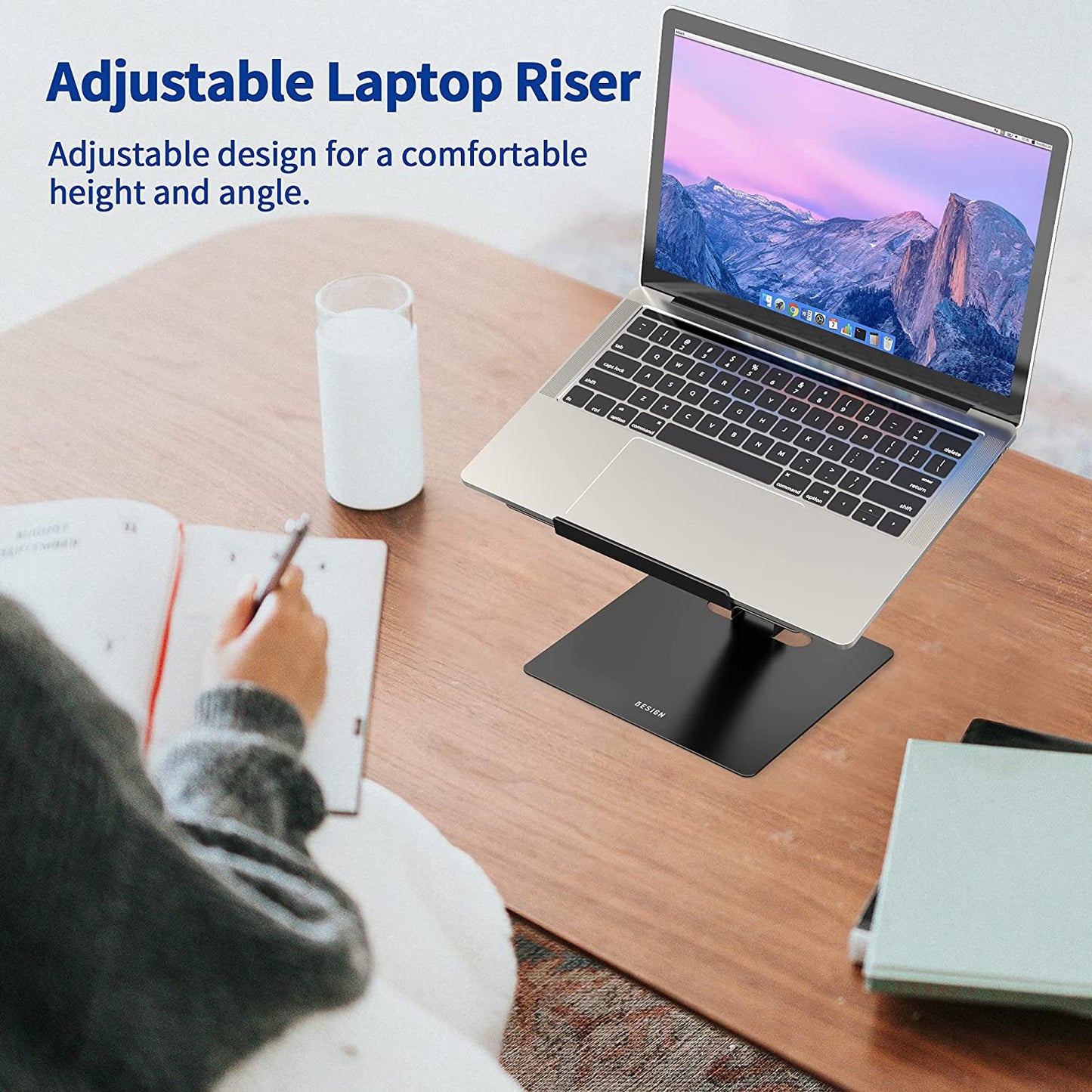 LSX5 Ergonomic Adjustable Aluminum Laptop Stand Compatible with 10-14" MacBook, Dell, HP, Lenovo, and More (Black)
