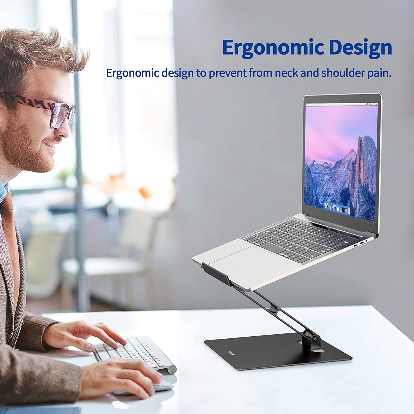 LSX5 Ergonomic Adjustable Aluminum Laptop Stand Compatible with 10-14" MacBook, Dell, HP, Lenovo, and More (Black)